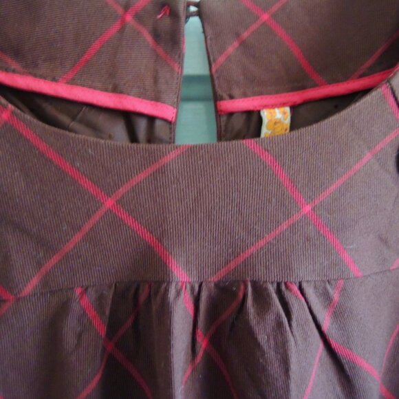 Anthro Maeve Brown & Red Silk Blend Plaid Shift Dress 12 - Picture 5 of 10